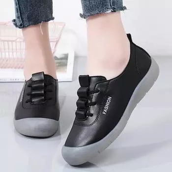 Женские туфли на плоской подошве, мягкие, повседневные, элегантные, студенческие, черные, кожаные мокасины, большой размер 35 чёрный