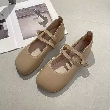 Женские туфли на плоской подошве, новая весенняя коллекция 2025 года, французские туфли с неглубокой подошвой, мягкие туфли в стиле бабушки, маленькие кожаные туфли Мэри Джейн 35 бежевый