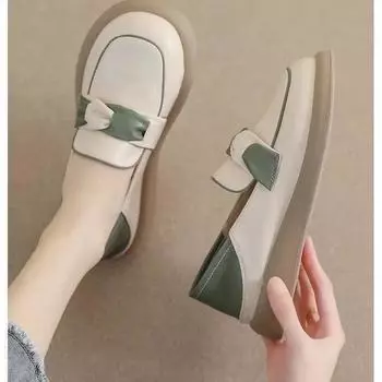 Женские туфли на плоской подошве, новая весенняя коллекция 2024 года, повседневные универсальные туфли на толстой подошве с неглубоким горлом для беременных женщин, мягкие туфли на одной педали 35 зелёный