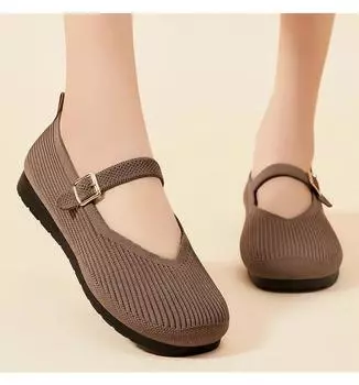 Женские туфли на плоской подошве, новые на весну и осень, туфли для мам, вязаный верх с башенной пряжкой, женская обувь 36