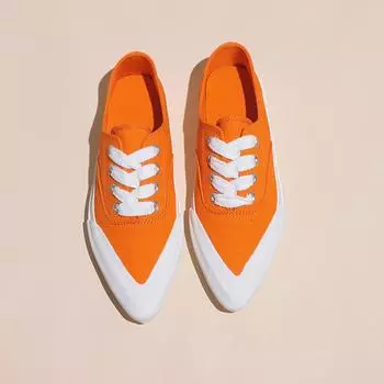 Женские туфли на плоской подошве, новые, осень, с острым носком, глубоким горлом, тканевые, со шнуровкой спереди, удобные, с низким верхом 35 чёрный