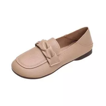 Женские туфли на плоской подошве, новые весенне-осенние, корейская версия, универсальные, на мягкой подошве, из мягкой кожи 35 хаки