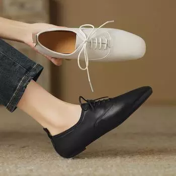 Женские туфли на плоской подошве, новые весенне-летние маленькие белые туфли на шнуровке из воловьей кожи, однотонные туфли большого размера 34 белый