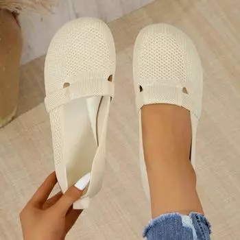 Женские туфли на плоской подошве, однотонные, дышащие, мокасины, мягкая подошва, легкие, без застежек, для ходьбы, женские, низкие, трикотажные, повседневные, женские туфли 36 бежевый