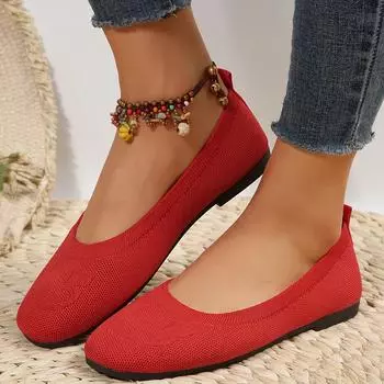 Женские туфли на плоской подошве, однотонные трикотажные офисные туфли, повседневные дышащие балетки из мягкой сетки, женские мокасины, Zapatos De Mujer 36 бежевый