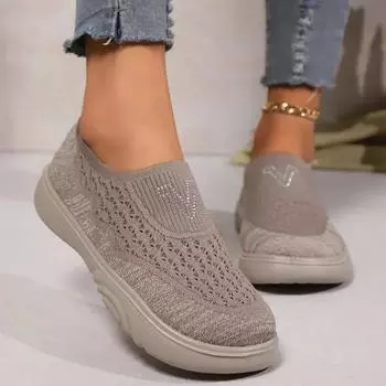 Женские туфли на плоской подошве, осенние, новые, с круглым носком, глубоким ртом, летающие, тканые, дышащие, с мягкой подошвой, нескользящие, без застежек, ленивые, тканевые туфли 36 бежевый