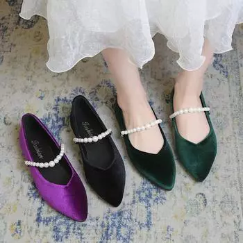Женские туфли на плоской подошве, осенние повседневные кроссовки с острым носком и жемчугом, женские модные уличные мокасины с неглубоким носком, женская обувь 36 чёрный