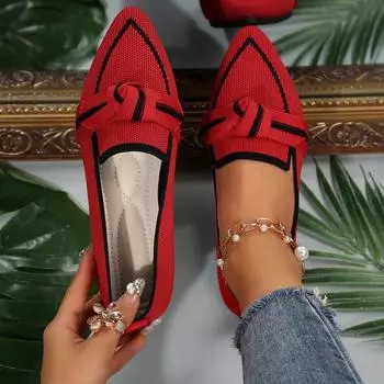 Женские туфли на плоской подошве с бантом, острым носком, повседневная обувь из сетки, удобные туфли-ходунки, женские легкие туфли на шнуровке с мягкой подошвой 36 фиолетовый