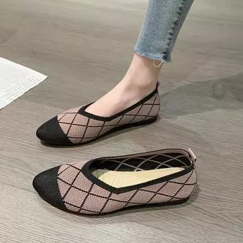 Женские туфли на плоской подошве с круглым носком, разноцветные вязаные туфли без застежек, повседневные дышащие балетки, женские туфли на плоской подошве, женские мокасины 35 розовый