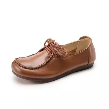 Женские туфли на плоской подошве с круглым носком, удобные, на шнуровке, зеленые женские туфли 2024 года, повседневная обувь для новых мам на каждый день CN 35 зелёный