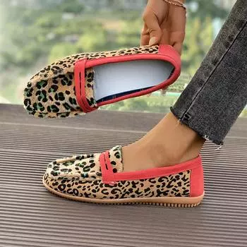 Женские туфли на плоской подошве с круглым носком, повседневные туфли-лоферы с леопардовым принтом, дышащие кроссовки для отдыха на открытом воздухе для женщин 36 цветной печати леопарда