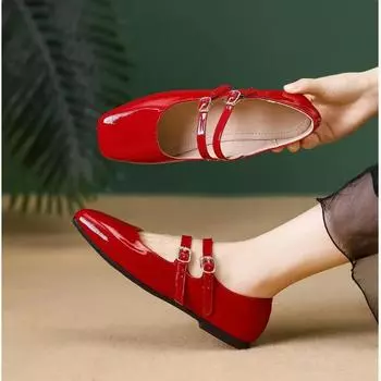 Женские туфли на плоской подошве с квадратным носком, неглубокие туфли Мэри Джейн, мягкие повседневные балетки для женщин, разноцветные туфли, размер 44 35 телесный