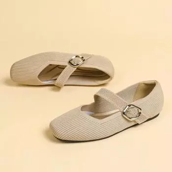 Женские туфли на плоской подошве с квадратным носком и неглубоким вырезом Мэри Джейн Трикотажные одинарные туфли с плоской подошвой Мягкая повседневная обувь Туфли на плоской подошве для женщин 34