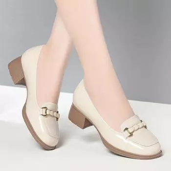 Женские туфли на плоской подошве с квадратным носком, толстый каблук, неглубокий носок, дышащие, сверхмягкая подошва, мягкая поверхность, удобные туфли без застежек 35 бежевый