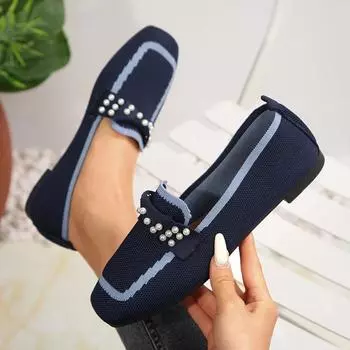Женские туфли на плоской подошве с квадратным носком, трикотажные туфли, женские дышащие модные мокасины, легкие кроссовки для женщин 36 чёрный
