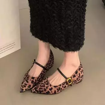 Женские туфли на плоской подошве с леопардовым принтом и острым носком 2024 года, модная новая повседневная обувь для прогулок, удобное трендовое платье Chaussures Femme 35 цветной печати леопарда
