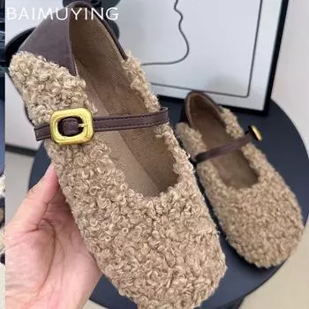 Женские туфли на плоской подошве с леопардовым мехом, модные туфли Мэри Джейн для женщин 2024 года, трендовая зимняя новая брендовая повседневная удобная обувь на плоской подошве De Mujer 35 хаки