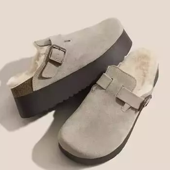 Женские туфли на плоской подошве с мехом, туфли-мюли на платформе, зимние теплые шлепанцы 2025 года, новые короткие плюшевые туфли с открытой пяткой, уличные туфли Zapatillas Mujer 35 малиновый