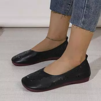 Женские туфли на плоской подошве с мягкой подошвой, кожаные сандалии, нескользящие, плоские, полые, дышащие, мокасины, легкие дизайнерские кроссовки для женщин 36