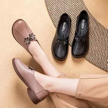 Женские туфли на плоской подошве с нескользящей подошвой, мокасины из натуральной кожи, женская повседневная обувь для мам, мягкая удобная обувь, весна-осень, мода 40 бежевый