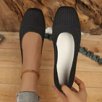 Женские туфли на плоской подошве с однотонным принтом, женские туфли большого размера с неглубоким вырезом, удобные трикотажные туфли на плоской подошве для женщин, Zapatos De Mujer 36 бежевый