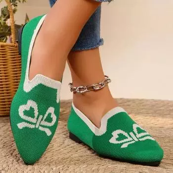 Женские туфли на плоской подошве с острым носком, трикотажные туфли без шнуровки с росписью, повседневные дышащие балетки, женские туфли на плоской подошве, женские лоферы 43 синий