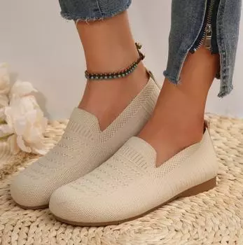 Женские туфли на плоской подошве с острым носком, однотонные вязаные туфли без шнуровки, повседневные дышащие балетки на плоской подошве, женские туфли на плоской подошве, женские лоферы 36 красный