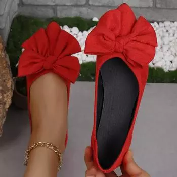 Женские туфли на плоской подошве с острым носком и бантом, однотонные трикотажные женские туфли для ходьбы, женские мокасины, повседневные туфли на плоской подошве Zapatos De Mujer 36 чёрный