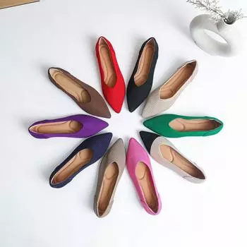 Женские туфли на плоской подошве с острым носком, мягкая трикотажная подошва, дышащая и удобная обувь, весна и осень 2025, новая модель 35 чёрный