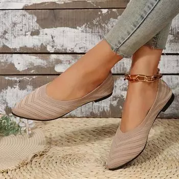 Женские туфли на плоской подошве с острым носком, однотонные вязаные туфли без шнуровки, повседневные дышащие туфли на плоской подошве, женские лоферы на плоской подошве, удобная женская обувь 35 жёлтый