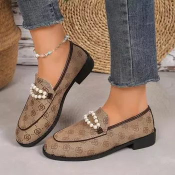 Женские туфли на плоской подошве с отделкой из жемчуга и цепочек, удобные женские мокасины с мягкой подошвой, модные вышитые туфли без застежек, размер плюс 43 36