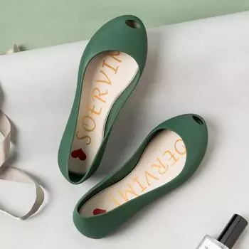 Женские туфли на плоской подошве с пластиковым открытым носком, симпатичные туфли из желе, женская обувь 2024 года, популярная обувь на резиновой подошве 35 бежевый