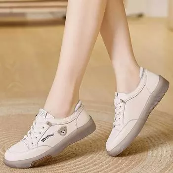 Женские туфли на плоской подошве с принтом медведя - повседневные белые мокасины в корейском стиле с мягкой подошвой, модная универсальная обувь для повседневных образов 41