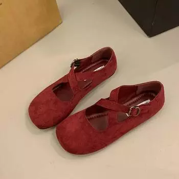 Женские туфли на плоской подошве с ремешками-лоферами, женские туфли с короткими перекрещивающимися ремешками, модные замшевые туфли в стиле ретро, замшевые мокасины 35 красный