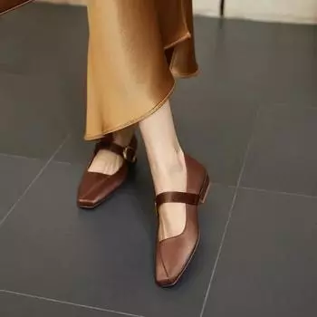 Женские туфли на плоской подошве с толстым каблуком и квадратным носком Туфли Мэри Джейн Женская мода Элегантная неглубокая горловина Удобная обувь для поездок на работу 35