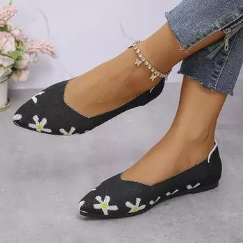 Женские туфли на плоской подошве, сетчатые трикотажные мокасины, эластичные балетки, неглубокие туфли, удобные кроссовки на плоской подошве для женщин, Zapatos De Mujer 36 чёрный