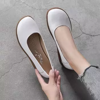 Женские туфли на плоской подошве, слипоны, белый верх из коровьей кожи, для беременных женщин, универсальная и удобная женская обувь с мягкой подошвой 43 белый