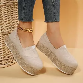 Женские туфли на плоской подошве, туфли на платформе, замшевые повседневные туфли на осень 2024 года, удобные фирменные туфли для ходьбы, классические новые платья, женские туфли Zapatillas 36 бежевый