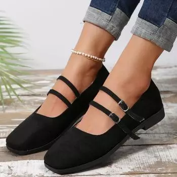 Женские туфли на плоской подошве Весенние дизайнерские туфли Мэри Джейн Балетки Квадратный носок Комфортные туфли-лоферы с мягкой подошвой Модные кроссовки на плоской подошве для женщин 36 чёрный