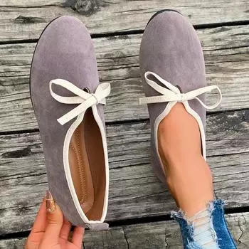 Женские туфли на плоской подошве Весна Осень Круглый носок Балетки на плоской подошве Повседневные туфли на плоской подошве с мягкой подошвой Элегантные туфли на шнуровке для женщин 36 серый