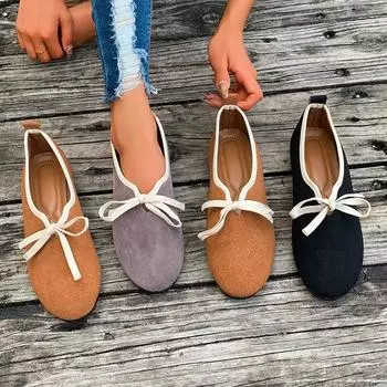 Женские туфли на плоской подошве Весна Осень Круглый носок Балетки на плоской подошве Повседневные туфли на плоской подошве с мягкой подошвой Элегантные туфли на шнуровке для женщин 36