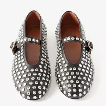 Женские туфли на плоской подошве Vulcanize Designer Loafers Diamond Rivet Туфли Mary Jane Женские туфли на плоской подошве с кристаллами и заклепками Балетки Lolita 35 белый