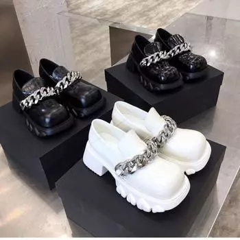 Женские туфли на плоской подошве в стиле Лолита Мэри Джейн для женщин, весенние женские туфли на платформе, винтажные мягкие туфли-оксфорды с цепочкой 35 чёрный