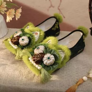 Женские туфли на плоской подошве в стиле ретро с головой тигра в этническом стиле - Green Leaves 2024 Size 37