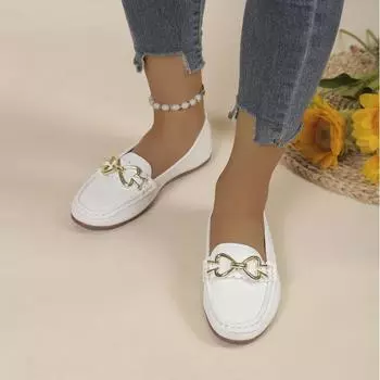 Женские туфли на плоской подошве, весна и осень 2024 года, новые импортные товары, большие размеры, круглая головка, женская обувь с бантом 36