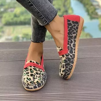 Женские туфли на плоской подошве весна-осень модные лоферы удобные элегантные повседневные кроссовки женские леопардовые принты износостойкие туфли для женщин 36 цветной печати леопарда