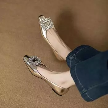 Женские туфли на плоской подошве, весна-осень, однотонные туфли Мэри Джейн со стразами, повседневные женские туфли-лоферы без застежек, серебристо-золотые мокасины 37 серебряный