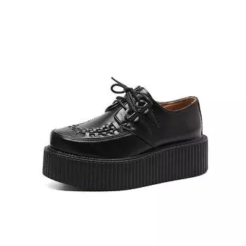 Женские туфли на шнуровке в стиле ретро Harajuku на платформе — круглый носок, толстая подошва, стиль британского колледжа, повседневный европейский и американский дизайн 34