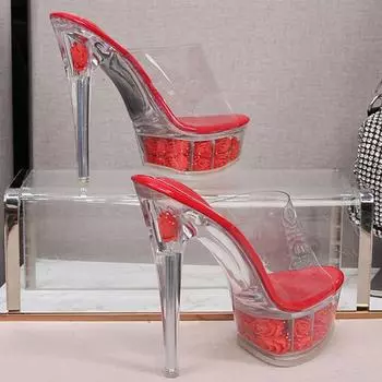 Женские туфли на шпильке, кристально прозрачные пикантные модные сандалии с открытым носком и цветком, каблук 14 см, платформа 4 см WZ 35 белый