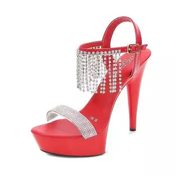 Женские туфли на шпильке, пикантная модель для подиума, украшенные стразами и бахромой, туфли с кристаллами, серия 190, каблук 13 см, платформа 3 см, LFD 34 белый